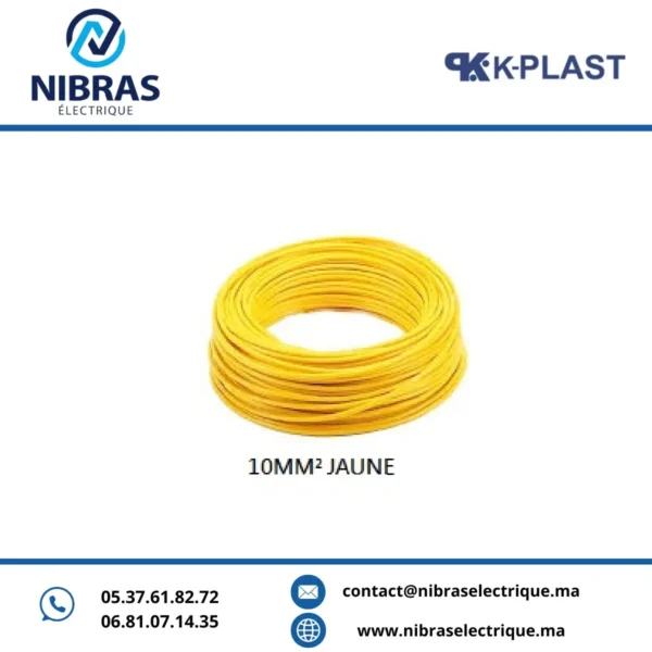 CABLE RIGIDE U500V 10MM² JAUNE K PLAST