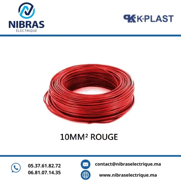 CABLE RIGIDE U500V 10MM² ROUGE K PLAST