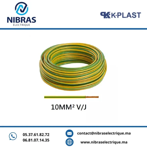 CABLE RIGIDE U500V 10MM² V/J K PLAST