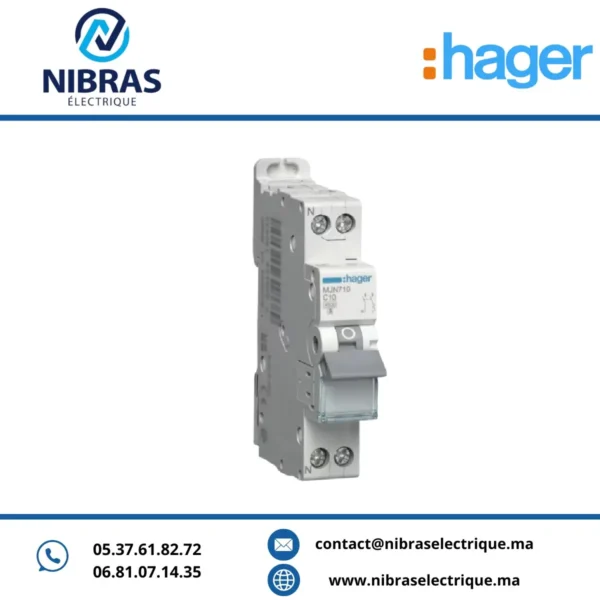 DISJONCTEUR 1P+N 4.5KA COURBE C - 10A 1 MODULE HAGER
