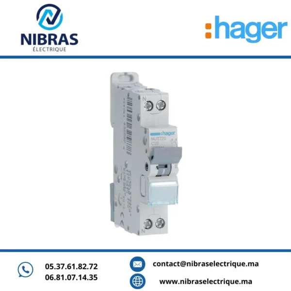 DISJONCTEUR 1P+N 4.5KA COURBE C - 20A 1 MODULE HAGER