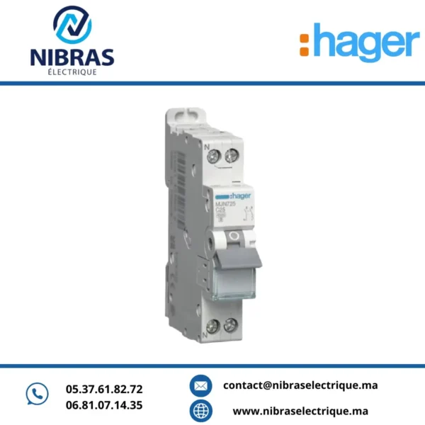 DISJONCTEUR 1P+N 4.5KA COURBE C - 25A 1 MODULE HAGER