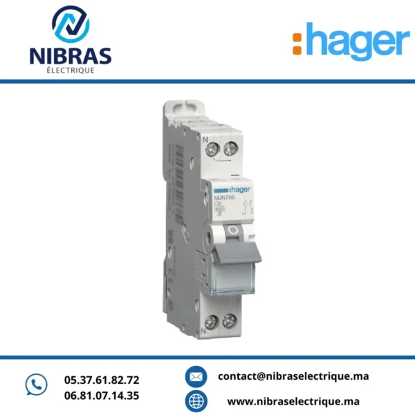 DISJONCTEUR 1P+N 4.5KA COURBE C - 6A HAGER MJN706