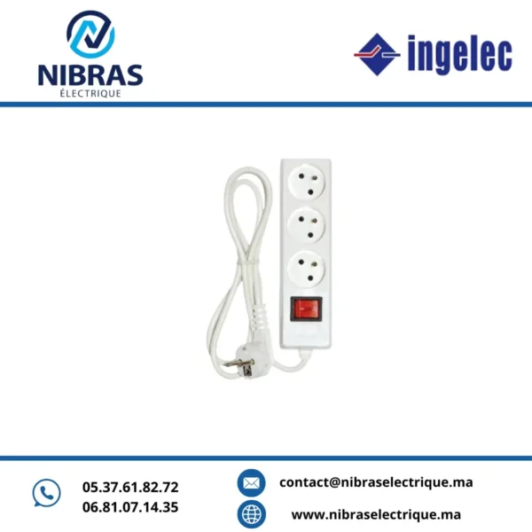 MULTIPRISES 3X2P+T 1.5M BLANC INGELEC