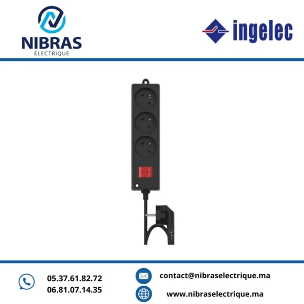 MULTIPRISES 3X2P+T 1.5M NOIR INGELEC