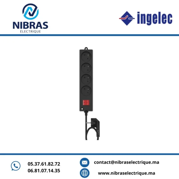 MULTIPRISES 4X2P+T 1.5M NOIR INGELEC