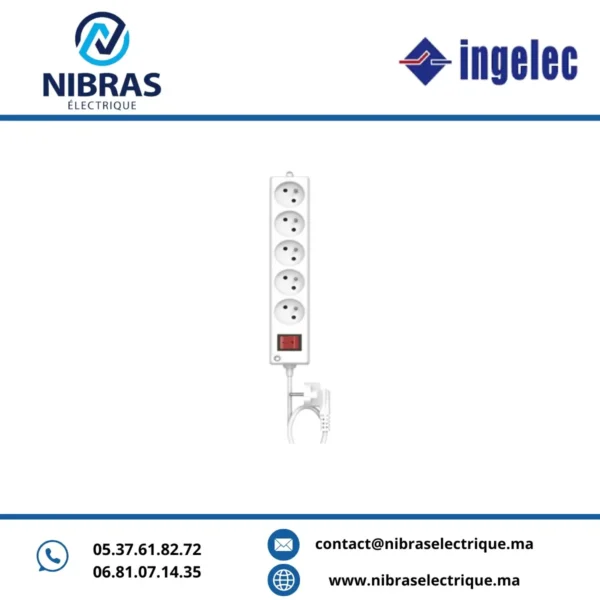 MULTIPRISES 5X2P+T 1.5M BLANC INGELEC