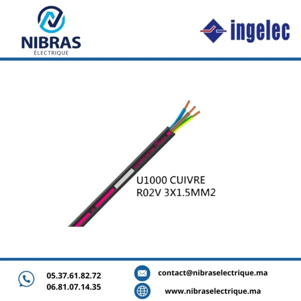 CABLE RIGIDE U1000 CUIVRE R02V 3X1.5MM2 IMACAB