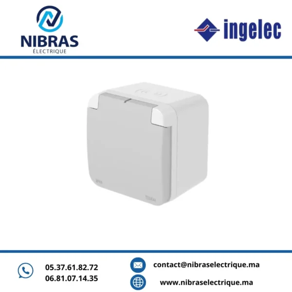 PRISE BIPOLAIRE + TERRE ETANCHE IP 55 GRIS CLAIR APPARENT