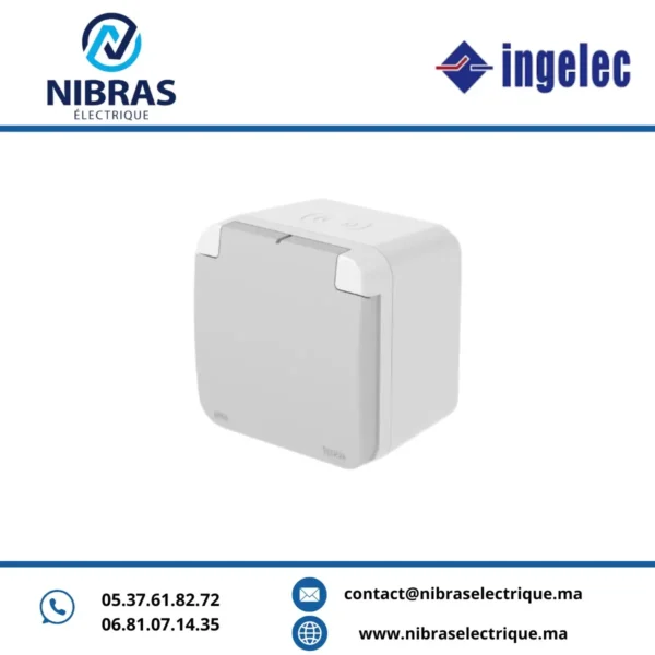 PRISE BIPOLAIRE ETANCHE IP 55 GRIS CLAIR APPARENT