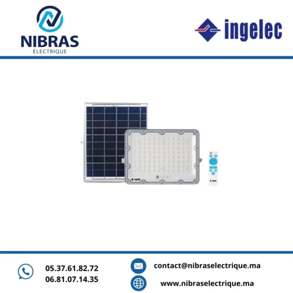 PROJECTEUR LED SOLAIRE 100W AVEC PANNEAU SOLAIRE INGELEC