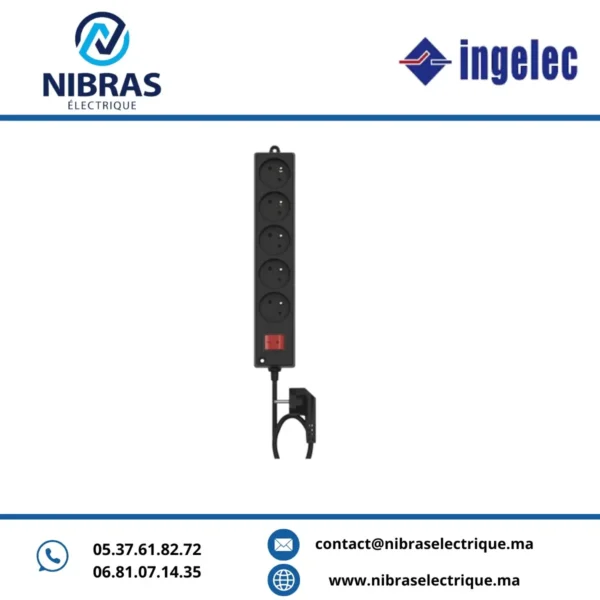 MULTIPRISE 5X2P+T 16A NOIR L1.5M INGELEC