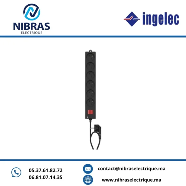 MULTIPRISE 6X2P+T 16A NOIR L L1.5M INGELEC