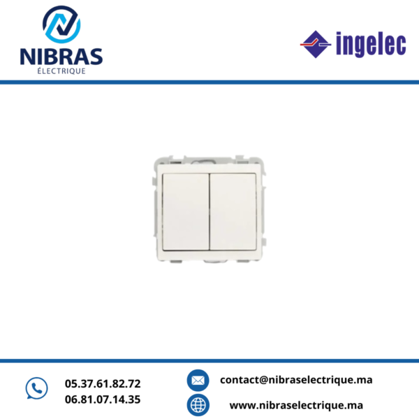 DOUBLE INTERRUPTEUR SUPPORT + MÉCANISME BLANC - CORNICHE BLANCHE INGELEC