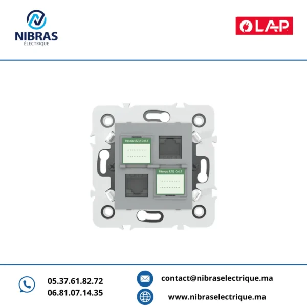 DOUBLE PRISE RJ12 CAT3 + OBTURATEURS GRIS CLAIR