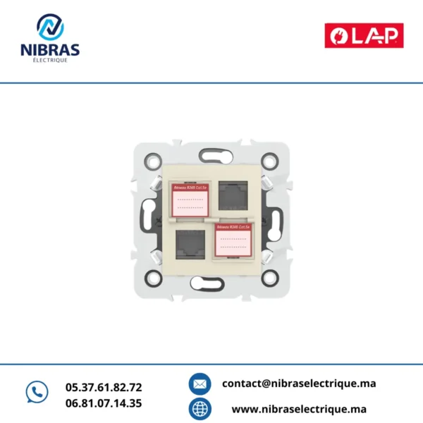 DOUBLE PRISE RJ45 CAT.5e + OBTURATEURS MARFIL