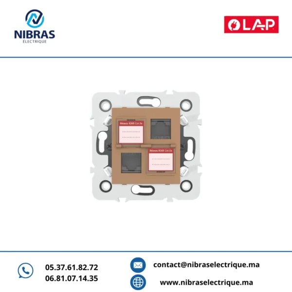 DOUBLE PRISE RJ45 CAT.5e + OBTURATEURS MARRON
