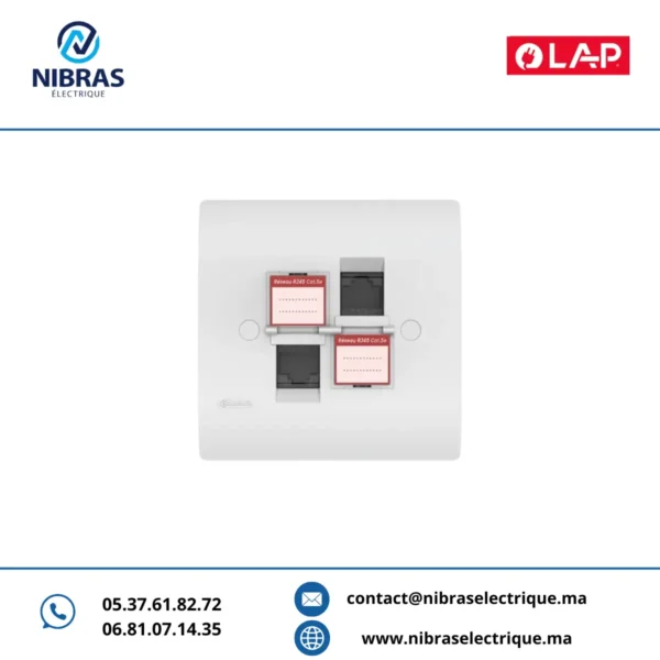 DOUBLE PRISE RJ45 CAT.5e OBTURATEURS BLANC