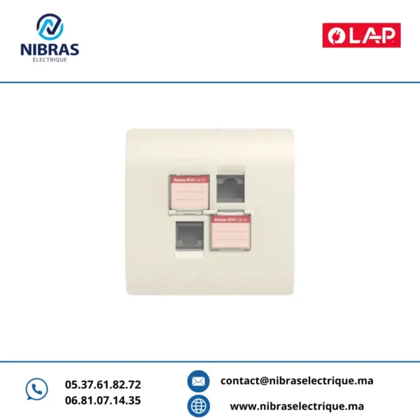 DOUBLE PRISE RJ45 CAT.5e OBTURATEURS MARFIL