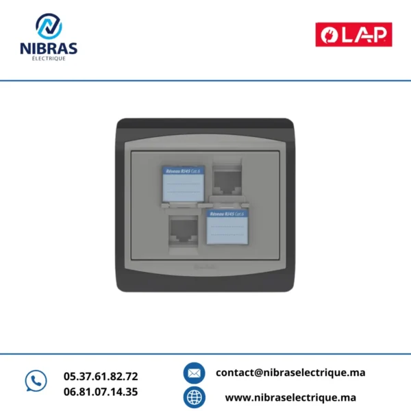 DOUBLE PRISE RJ45 CAT.6 + OBTURATEUR GALAXY GRIS