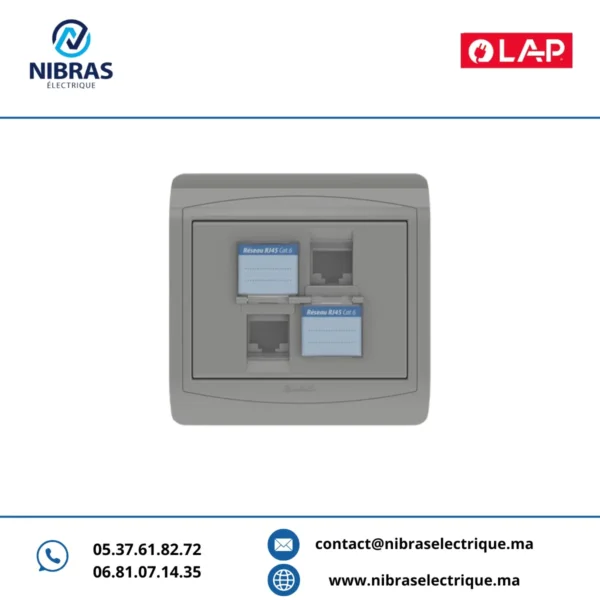 DOUBLE PRISE RJ45 CAT.6 + OBTURATEUR GALAXY GRIS CLAIR