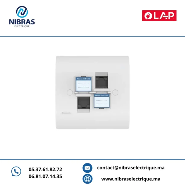DOUBLE PRISE RJ45 CAT.6 OBTURATEURS BLANC
