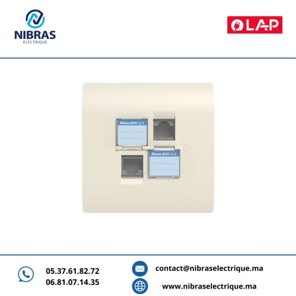 DOUBLE PRISE RJ45 CAT.6 OBTURATEURS MARFIL