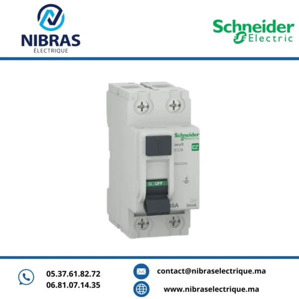 DISJONCTEUR DE COURANT RÉSIDUEL (RCCB), EASY9, 2P, 40 A, TYPE CA, 30 MA