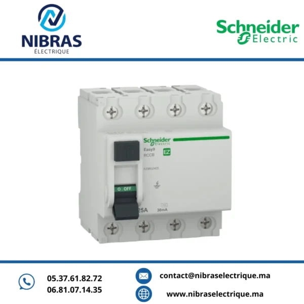 DISJONCTEUR DE COURANT RÉSIDUEL (RCCB), EASY9, 4P, 25 A, TYPE CA, 30 MA