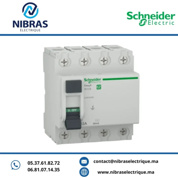 DISJONCTEUR DE COURANT RÉSIDUEL (RCCB), EASY9, 4P, 63 A, TYPE CA, 30 MA