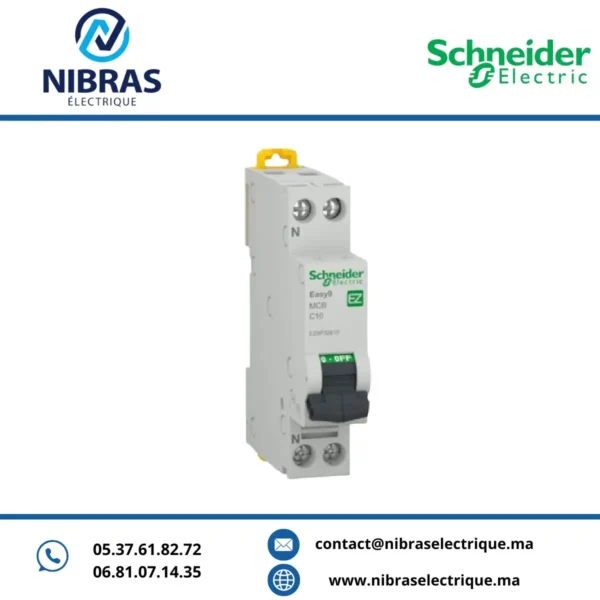 DISJONCTEUR MINIATURE (MCB), EASY9, 1P+N, 10 A, COURBE C, 4 500 A