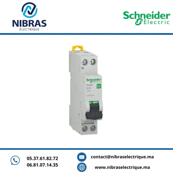 DISJONCTEUR MINIATURE (MCB), EASY9, 1P+N, 16 A, COURBE C, 4 500 A