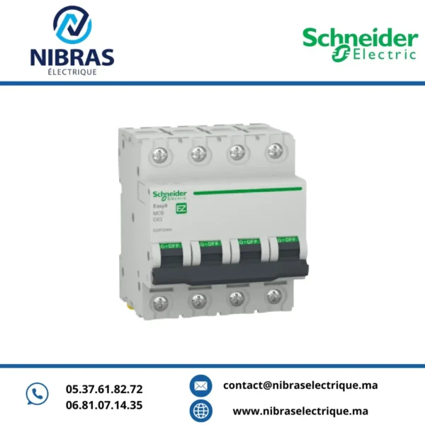 DISJONCTEUR MINIATURE (MCB), EASY9, 4P, 63 A, COURBE C, 4 500 A