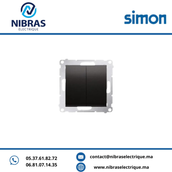 Double Interrupteur Va-et-Vient 16AX à Vis – SIMON 54 – Noir Mat