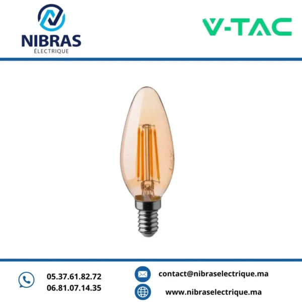 V-TAC LAMPE FILAMENT E14 6W AMBRE 2700K