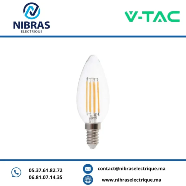 V-TAC LAMPE FILAMENT E14 6W LED CANDLE 3000K