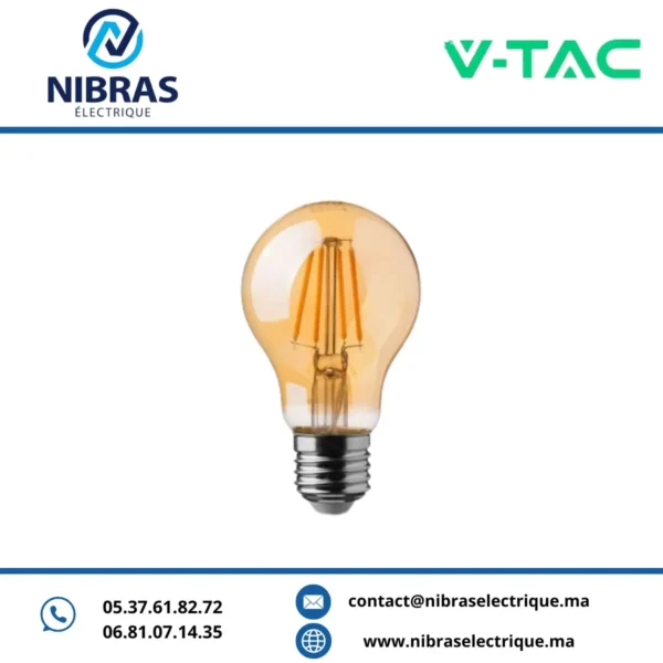 V-TAC LAMPE FILAMENT E27 6W A60 AMBRE 2700K