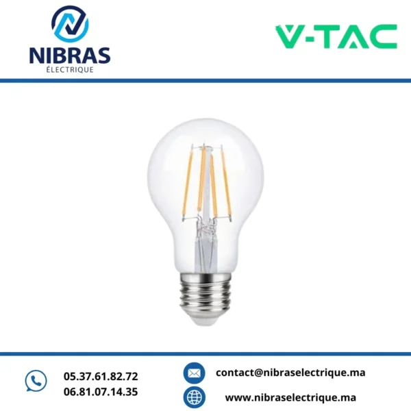 V-TAC LAMPE FILAMENT E27 6W A60 CLEAR 3000K