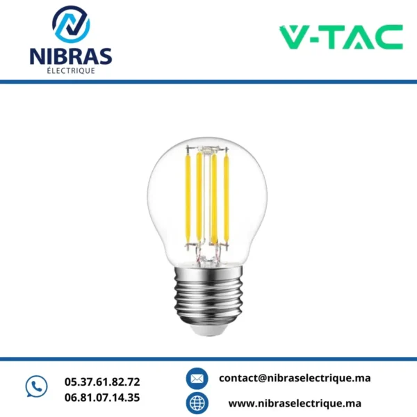 V-TAC LAMPE FILAMENT E27 G45 6W CLEAR 3000K