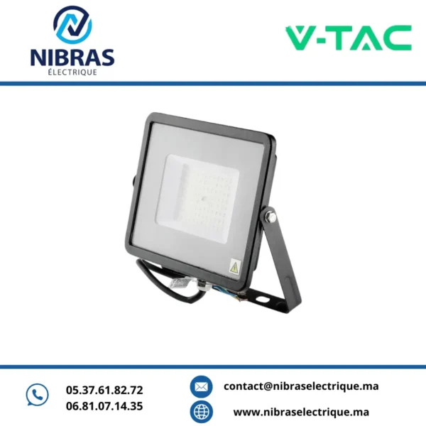 V-TAC PROJECTEUR 50W 6400K NOIR VERRE GRIS(120LM/W)+SAMSUNG CHIP