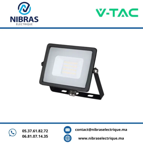 V-TAC PROJECTEUR 20W 6500K NOIR VERRE GRIS(120LM/W)+SAMSUNG CHIP