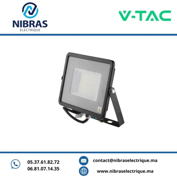 V-TAC PROJECTEUR 10W 6500K NOIR VERRE GRIS(120LM/W)+SAMSUNG CHIP