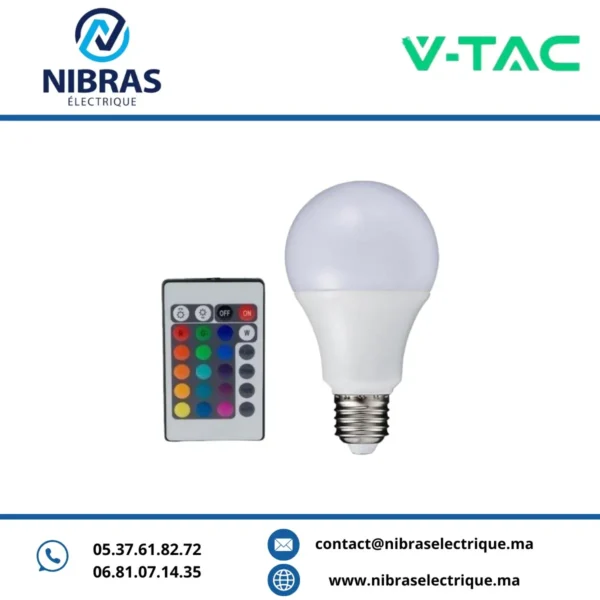 V-TAC LAMPE 9W A60 RGB+4000K REMOVE CONTROL DIMMABLE E27 +SAMSUNG CHIP