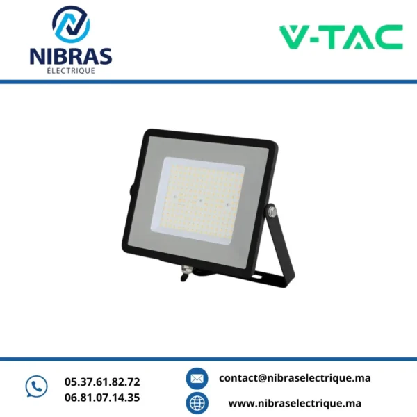 V-TAC PROJECTEUR 100W 6400K NOIR VERRE GRIS(120LM/W)+SAMSUNG CHIP