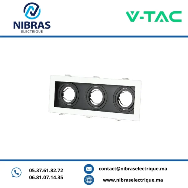 V-TAC SPOT GU10*3 RETRAIT ORIENTABLE SQ WHITE+BLACK