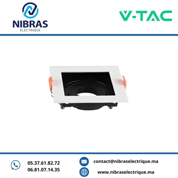 V-TAC SPOT MR11 RETRAIT PVC ORIENTABLE CARRE NOIR+BLANC