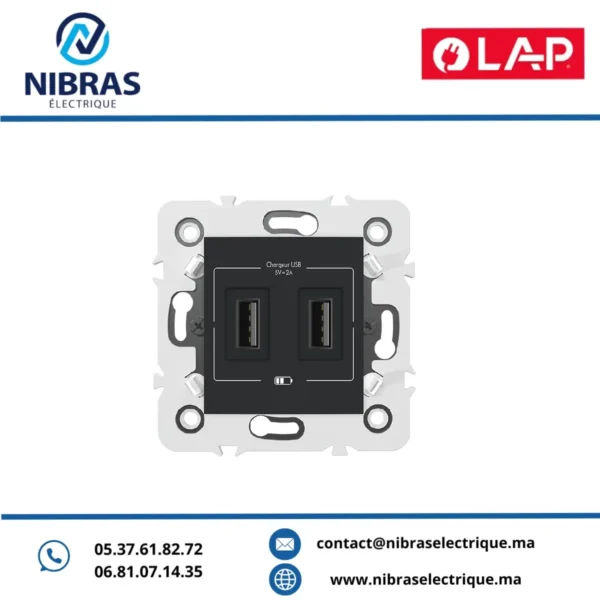 CHARGEUR USB DOUBLE TYPE A GRIS NOIR