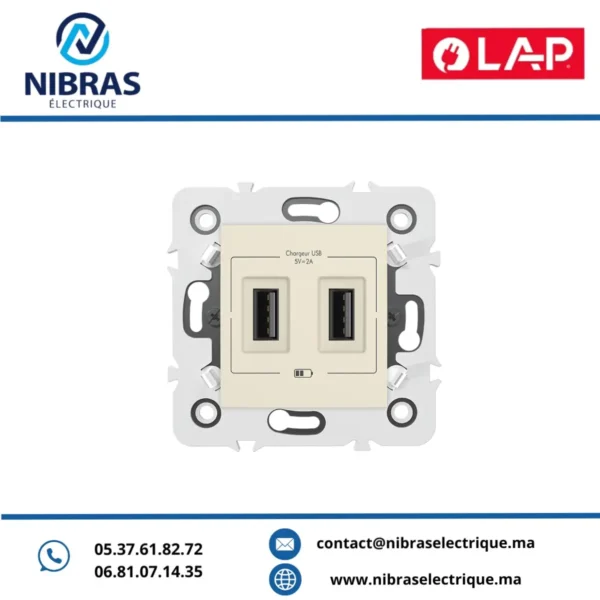 CHARGEUR USB DOUBLE TYPE A MARFIL