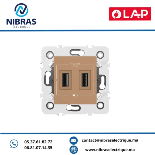 CHARGEUR USB DOUBLE TYPE A MARRON