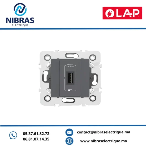 CHARGEUR USB SIMPLE GRIS FONCE